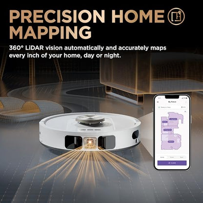 Shark Robot Vacuum & Mop Combo, PowerDetect NeverTouch Pro,Self-Emptying,Self-Refill with Self-Clean Pad Wash & Dry, 60-Day Debris Capacity,30-Day Refill Tank, 5PowerDetect Technologies,White,AV2800ZE