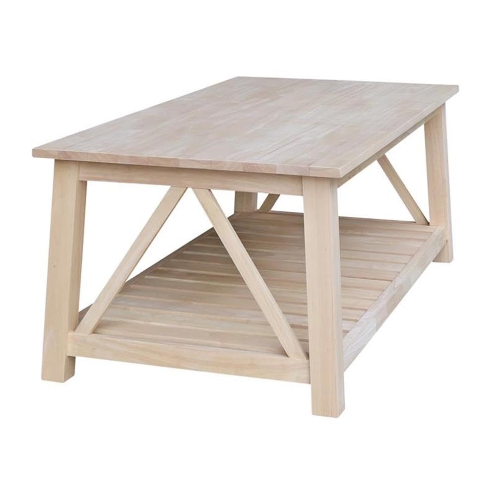 IC INTERNATIONAL CONCEPTS Surrey Solid Wood Coffee Table with Shelf - Unfinished