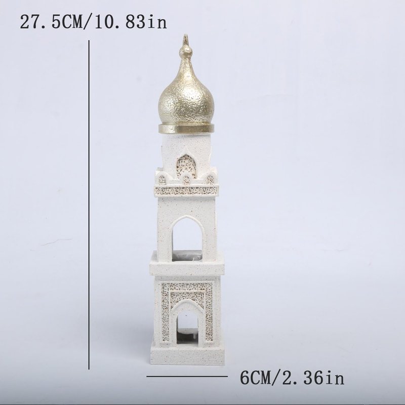 Islamic Cultural Decor Collection - Handcrafted Resin Mosque Models & Tower Ornaments for Home/Office Display Ramadan Decoration (Tower 1)