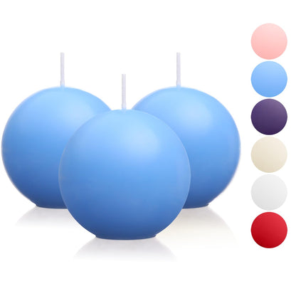 Ball Pillar Candles Set of 3 Blue 3Inch Unscented Handpoured Weddings, Home Decoration(75 Hour)