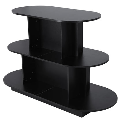 Hubxinly 3 Tier Wooden Oval Display Table Modern Standing Display Riser Shelf Retail Table for Stores Vendor Events 55in W x 23.6in D x 35in H (Black)