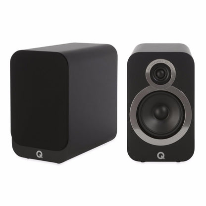 Q Acoustics 3020i Bookshelf Speakers Carbon Black (Pair) – HiFi Stereo Speakers, 25% Larger Cabinet for Deeper Bass, 22mm Tweeter, P2P Bracing, Magnetic Grilles, Chrome Bezel, Banana Plug Compatible