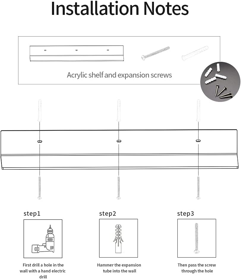 24 Inches 2 Pack (24 Inch) Sezanrpt Clear Floating Shelves for Wall, Acrylic Long Wall Shelf, Wall Mounted Shelves