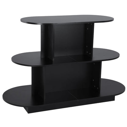 3 Tier Wooden Oval Display Table Large Storage Space Retail Table Modern Standing Display Riser Shelf for Stores Vendor Events 55in W x 23.6in D x 35in H (Black)