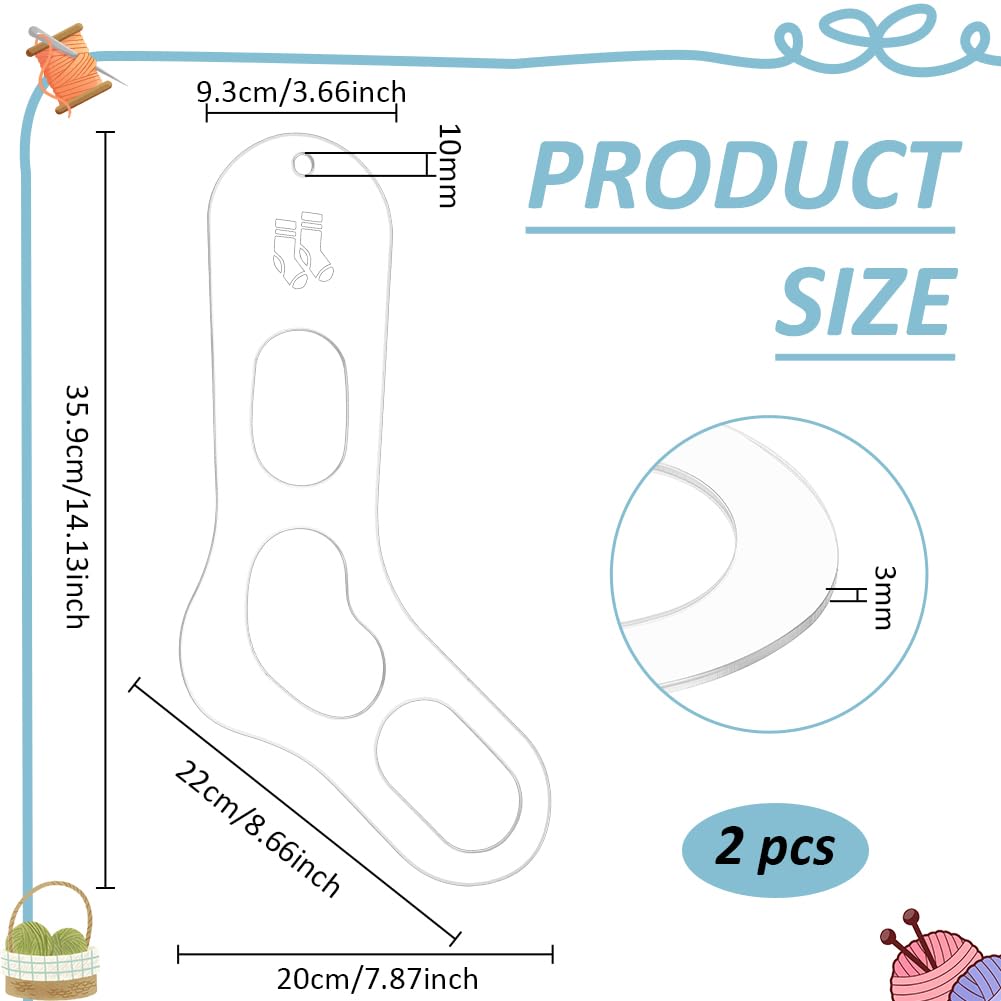 BENECREAT 2Pcs Acrylic Sock Blockers, Clear Knitting Sock Ruler Stocking Blockers Socking Stretchers for Handmade Knitting & Crochet Stocking Knitters, 3mm Thick
