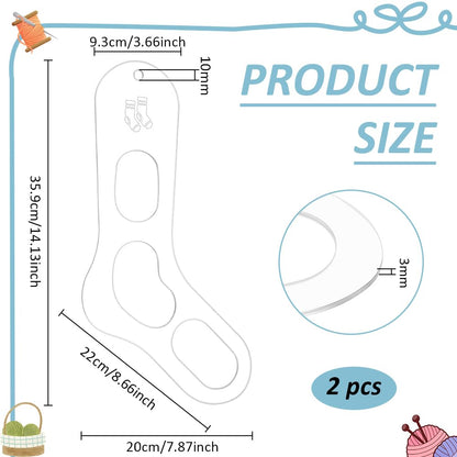 BENECREAT 2Pcs Acrylic Sock Blockers, Clear Knitting Sock Ruler Stocking Blockers Socking Stretchers for Handmade Knitting & Crochet Stocking Knitters, 3mm Thick