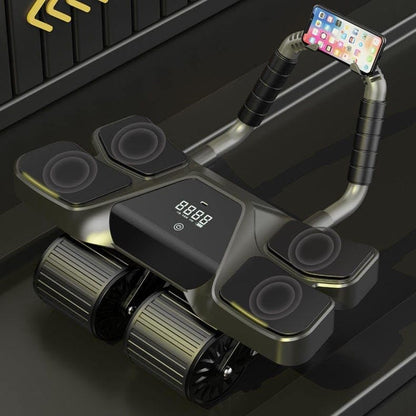2025 New 4-Wheel Abdominal Roller with Elbow Support : Latest Upgraded High-Performance Exercise Machine With Automatic Rebound, Multi- layered Anti-Slip Design with Calorie Counting LCD Screen