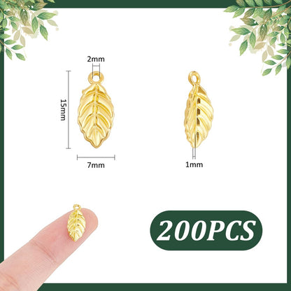 UNICRAFTALE 200pcs Vintage Leaf Charms 15mm Golden Alloy Pendants & Earring Charms for DIY Craft Jewelry Making
