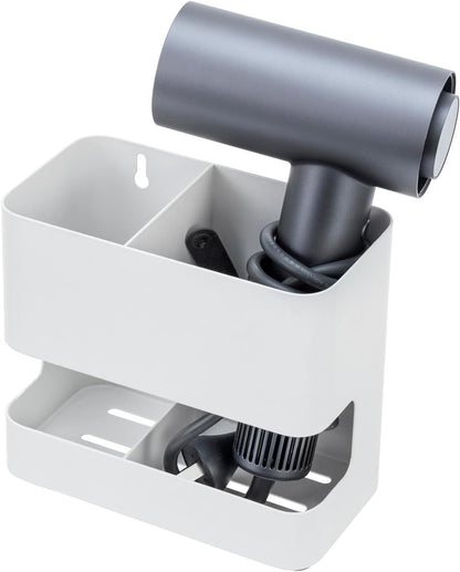 MyGift Modern Wall Mounted White Metal Hair Styling Tools Holder - 2 Slots, Salon Hot Tool Organizer Rack
