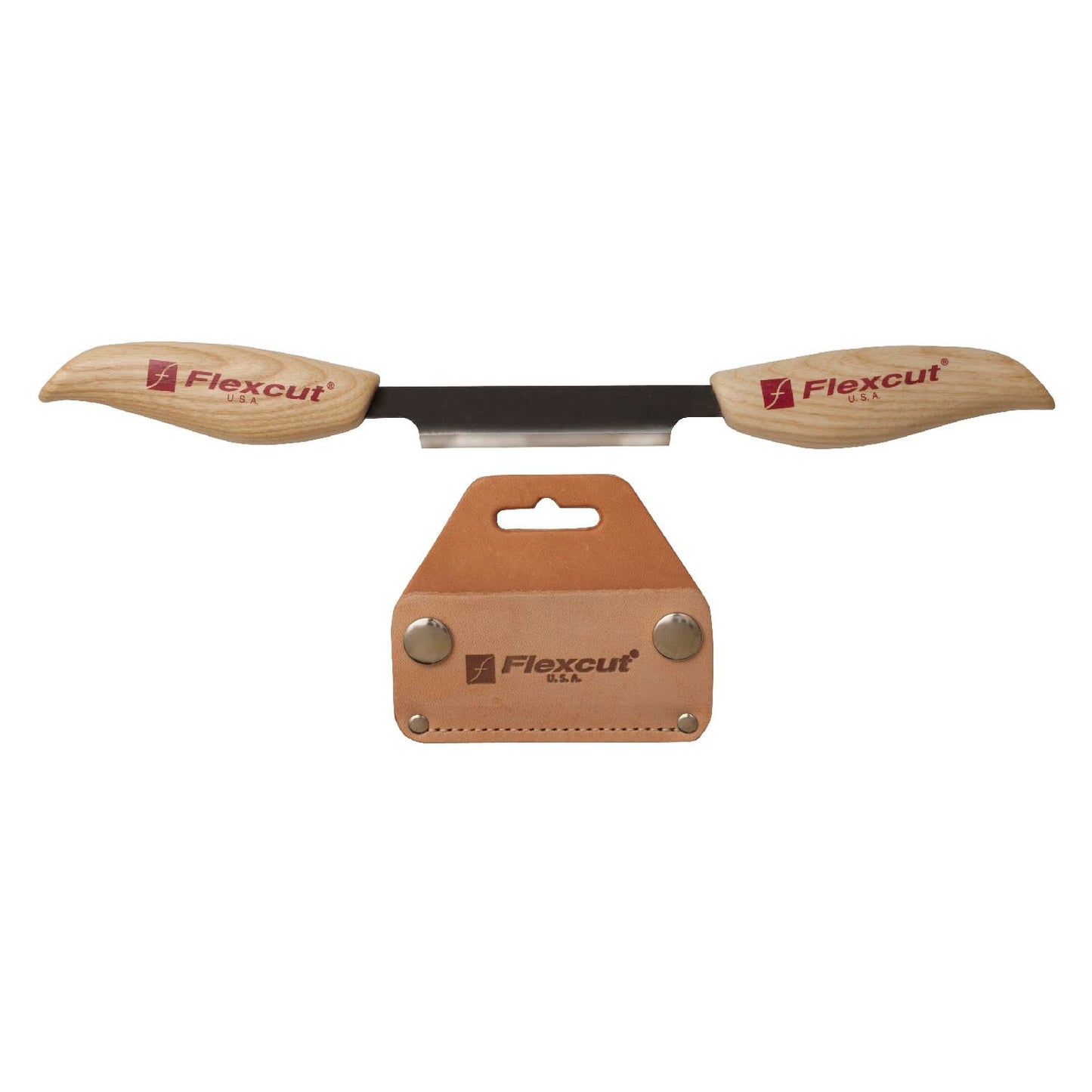 FLEXCUT Wood Carving Tools 3-Inch Draw Knife KN25, Straight 1095 High Carbon Steel Blade | Includes Leather Sheath | Made in the U.S.A.