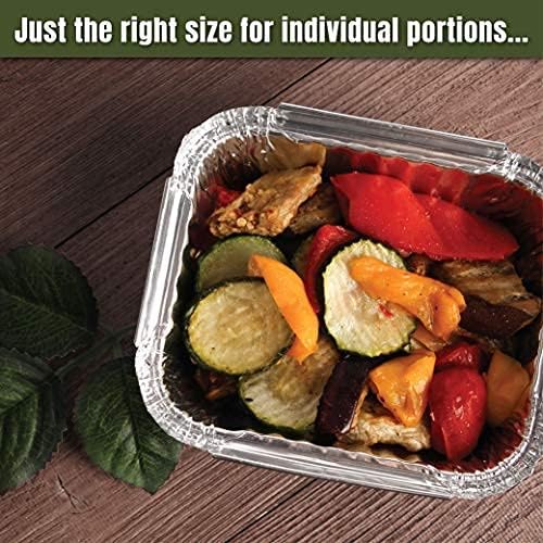 PARTY BARGAINS 1 Lb. Small Aluminum Pan with Lids - 50 Pack Disposable Take-Out Pans