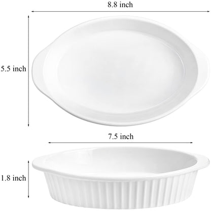 Foraineam 4 Pack 15 oz White Porcelain Oval Baking Dishes, 8.8 x 5.5 x 1.8 Inch Au Gratin Pans Small Table Serving Dish, Lasagna Pan Crème Brulee Bakeware Set with Double Handles, Dishwasher Oven Safe