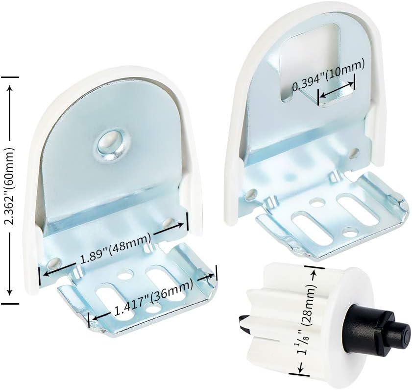 1-1/8" Roller Blind Repair Kit - Replacement Brackets Parts for 28mm Round Roller Shade Tubes, 1 Pair, White