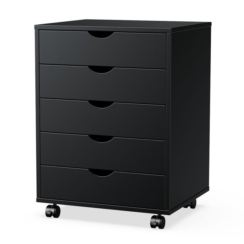 5 Drawer Chest, Office File Cabinets Wooden, Dressers Storage Cabinet, Drawers Wood Organization Furniture, Storage Cabinet Dressers with Wheels, Mobile Organizer Drawers for Bedroom, Black