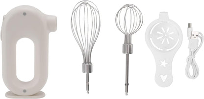 Wynboop Electric Hand Mixer, Mini Household Cordless Frother, Automatic Eggbeater, Double Stick Beer Foam Maker, White,