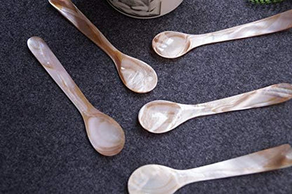 DUEBEL Set of 6 Pink Mother of Pearl Caviar Spoons, 4.5 inch / 11cm with Round Handle for Caviar or Egg Serving