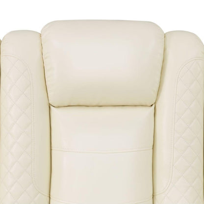 Electric Power Recliner Sofa Living Room Furniture, Comfy Home Theater Breathing Leather Seating with USB 2.0 Charging Ports, LED Light Strips, Fold-Down Table & Wireless charging device (White-2)