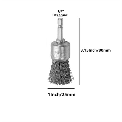 ROZZLOOM Abrasive Wire Pen Brush Set for Drill - 1/4 Inch Hex Shank 1 Inch Wire Pen Brush - Stainless Steel Crimped Carbon Steel Brush for Rust,Cleaning,Deburring,Removing Paint-6pcs