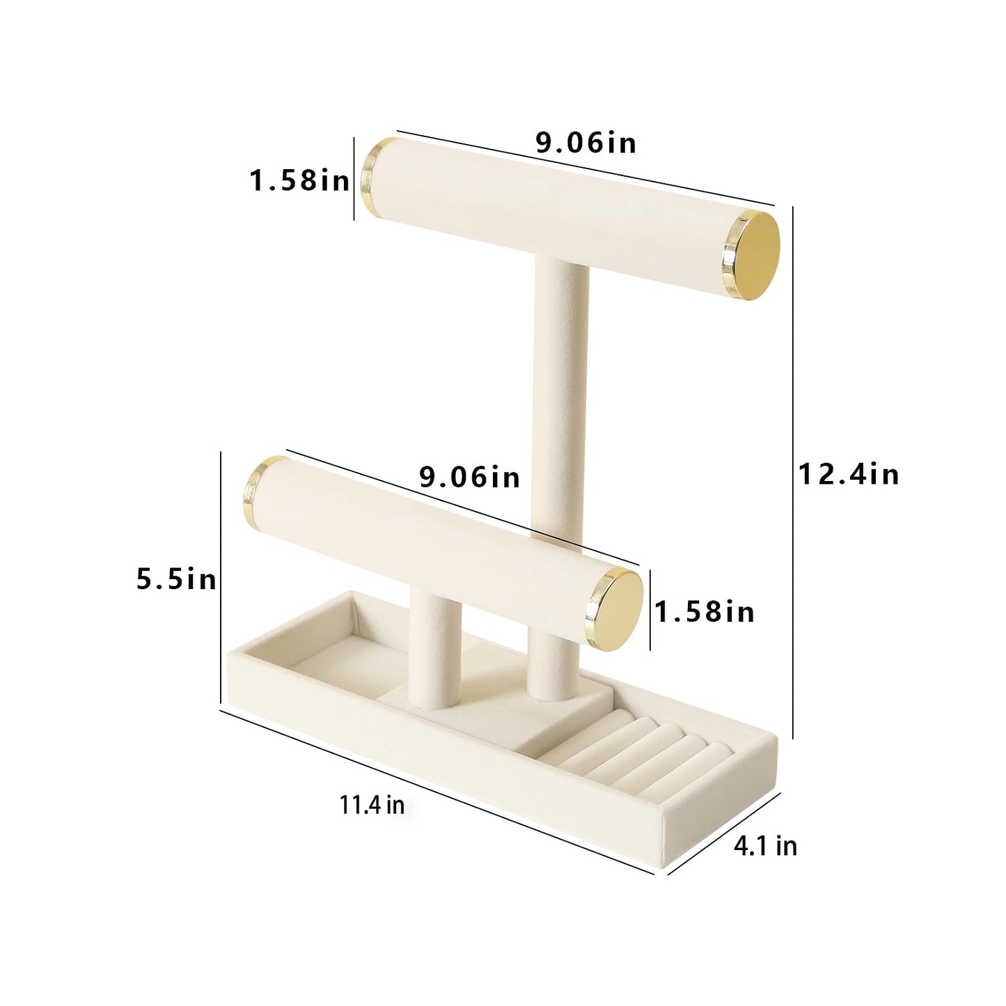 Pangkeep Jewelry Holder Stand,2 Tier Necklace Bracelet Organizer with Tray,Jewelry Displays for Selling Bangles Scrunchie Hair ties Watches and Chains (Beige)