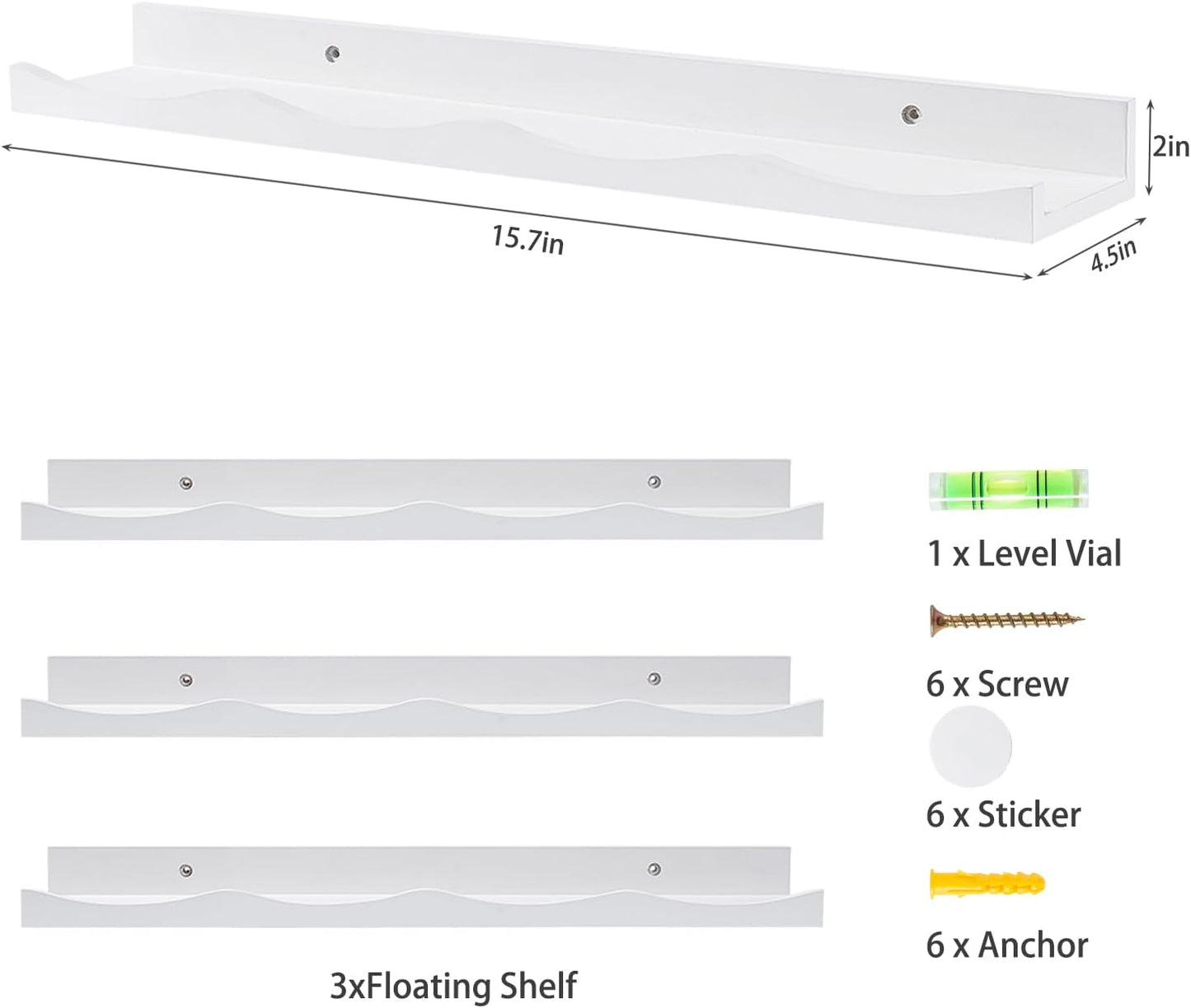 15.7 Inches, Set 3, AZSKY Floating Bookshelf for Kids, Cloud Picture Ledge Shelf - White, Nursery Book Shelves
