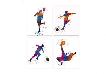 Soccer Player Abstract Sport Wall Art - 8x10" Set of 4 for Male Players, Coaches, and Fans
