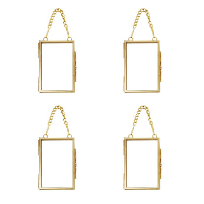 Emivery 4Pcs Mini Metal Picture Frame Antique Gold Floating Glass Picture Frame Small Vintage Artwork Hanging Picture Display Frame with Chain for Family Tree Mini Photo 2 X 3 Inch