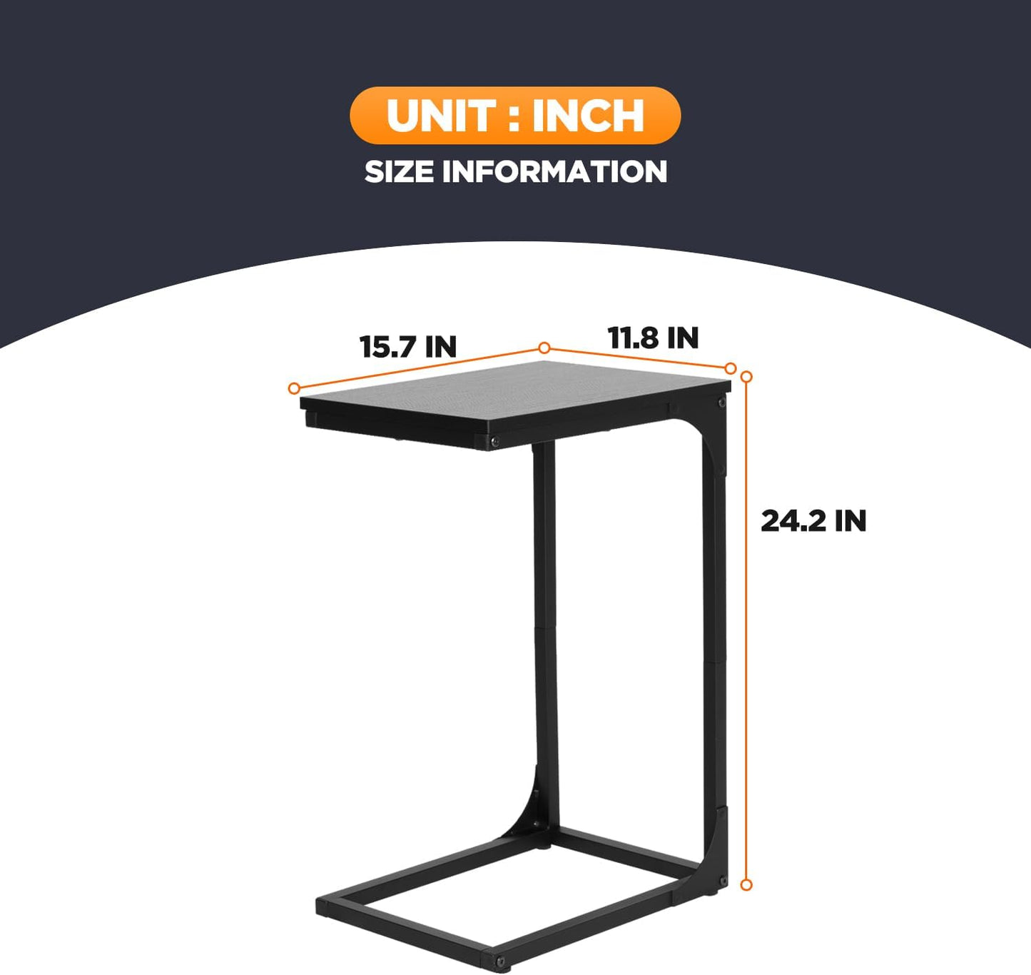 FDW C-Shaped End Table Wooden Top Side Table Adjustable Feet Small Cough Table Bedside End Table with Metal Frame