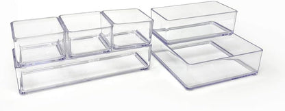 Isaac Jacobs 6-Tray Clear Acrylic Organizer Set, Multi-Purpose Stackable Storage for Makeup, Crafts, Office & More