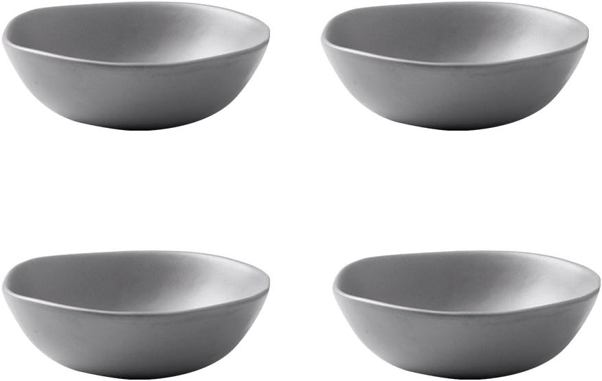 Classic Matte Ceramic Sauce Dishes, Sushi Dipping Bowls, Appetizer Plates with Irregular Edge, Set of 4