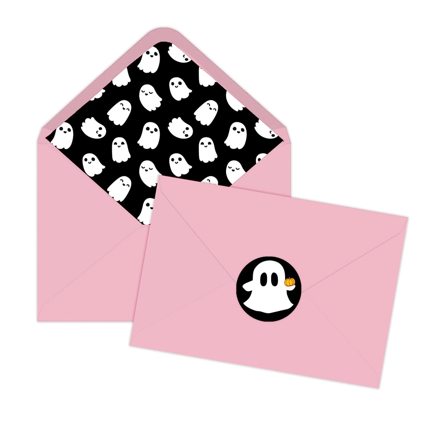 Whaline 50 Pcs Halloween Invitation Envelopes Pink Ghost Greeting Card V-Flap Envelope Gift Card Sleeves with Stickers for Trick or Treat Mailing Envelopes Sending Cards, 5.3 x 7.3 Inch