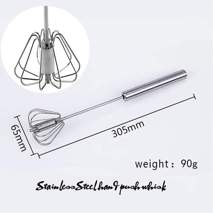 Stainless Steel Egg Whisk, Hand Push Rotary Blender, Versatile Milk Frother for Blending and Whisking