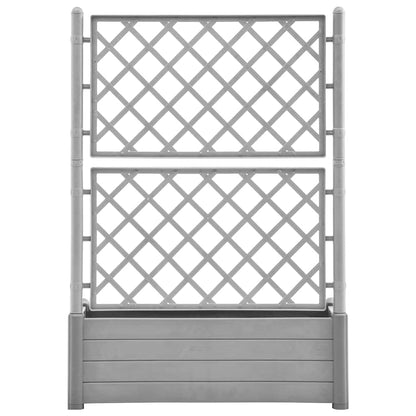 Foknhdi Large Rectangular Stone Grey Planter Box with Integrated Trellis 39.4x39.4x55.9 in UV-Resistant Polypropylene Vertical Herb Garden for Patio Balcony Outdoor and Indoor Spaces