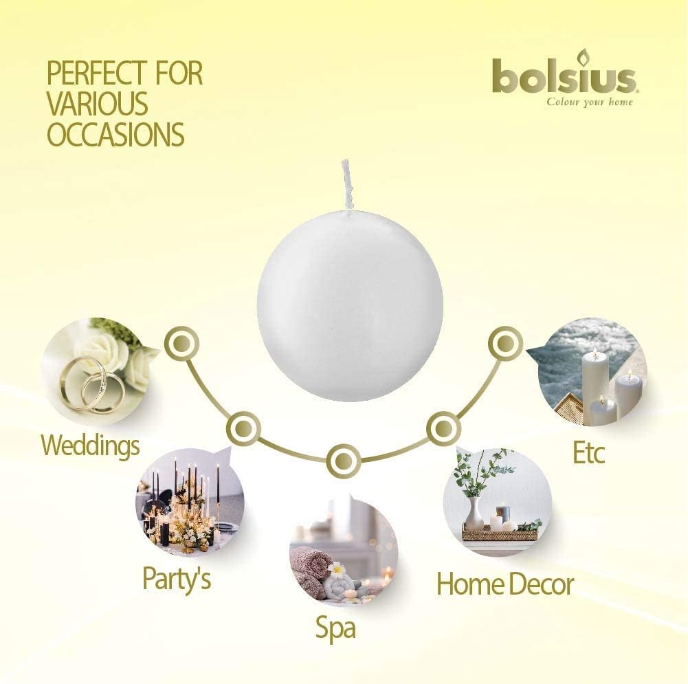 Bolsius 2 Count White Ball Candles - Premium European Quality - 2.75 Inches Unscented Dripless Clean Burning Dinner