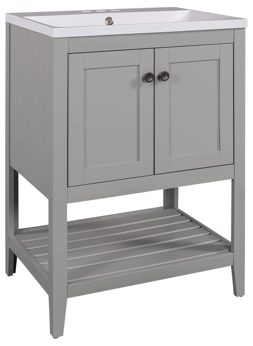 Merax Grey Bathroom Vanity and Sink Combo 24 inch Bathroom Vanities Set with Cabinet, Solid Wood Frame, Ceramic Sink