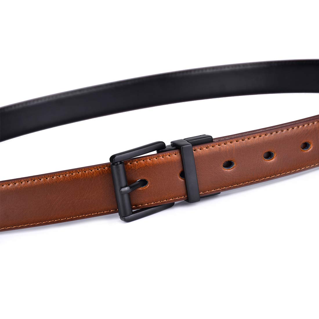 Beltox Men’s Belts Dress Casual Reversible Leather 1.1” w Roller Buckle Rotated(Black/Brown w Black Buckle, 44-46)