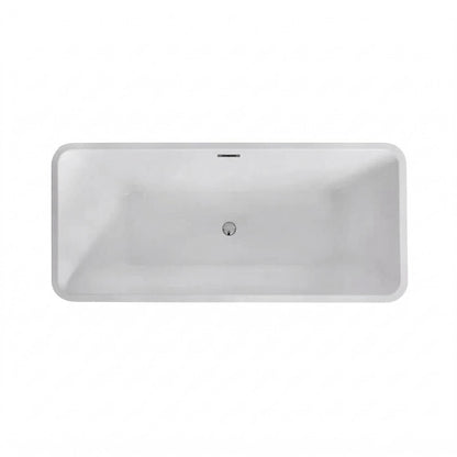 66" Acrylic Freestanding Soaking Bathtub, Matte Drain & Black Overflow, Modern Design Tub for Home Bathroom Renovations, Glossy White