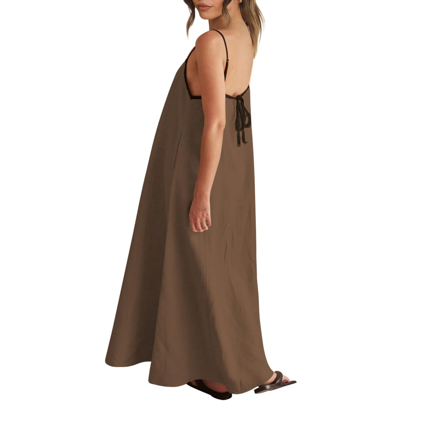 Shy Velvet Women's 2025 Summer Linen Maxi Dress Contrast Spaghetti Strap Dress Backless Sleeveless Casual Party Beach Dresses