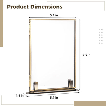 Vintage Floating Glass Frame, Tabletop Floating Picture Frame for Dry Flowers, Double Glass Pressed Flower Display Frame with Metal Base, Shelf Photo Frames for Home Office