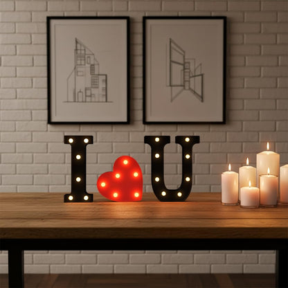 Black I LOVE U LED Marquee Sign Light Up Letters, LED Light Up Letters, Warm White Letter Lights for Wedding Proposal Decoration, I LOVE U Marquee Romantic Decorative Letter Signs, Battery Operated