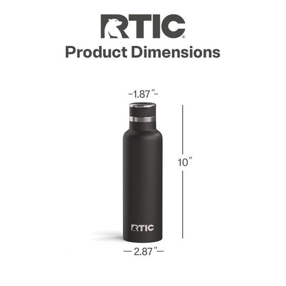 RTIC 20oz Journey Water Bottle Ceramic Lined Metal Stainless Steel Vacuum Insulated, BPA Free, Reusable, for Water, Hot and Cold Drinks, Travel, Sports, Camping, Black