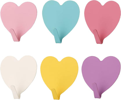 6 Pack Heart Shaped Decorative Wall Hooks, Stainless Steel Strong Adhesive Hooks for Home Kitchen Bathroom