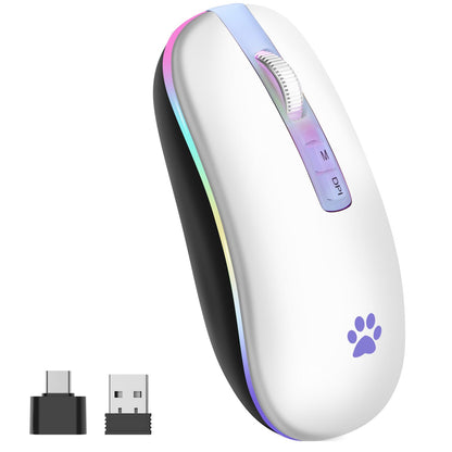 KARFUN Wireless Mouse, Backlit LED Portable Slim Computer Mouse for Laptop, PC, Computer, MacBook, iPad, Chromebook, Notebook, 2.4G Rechargeable Wireless Mouse (Black) (Black-Transparent Nose)