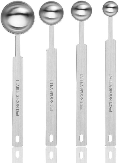 7 Inches Long Handle Measuring Spoons Set, Premium Stainless Steel Spoon for Accurate Measure Liquid or Dry Ingredients.