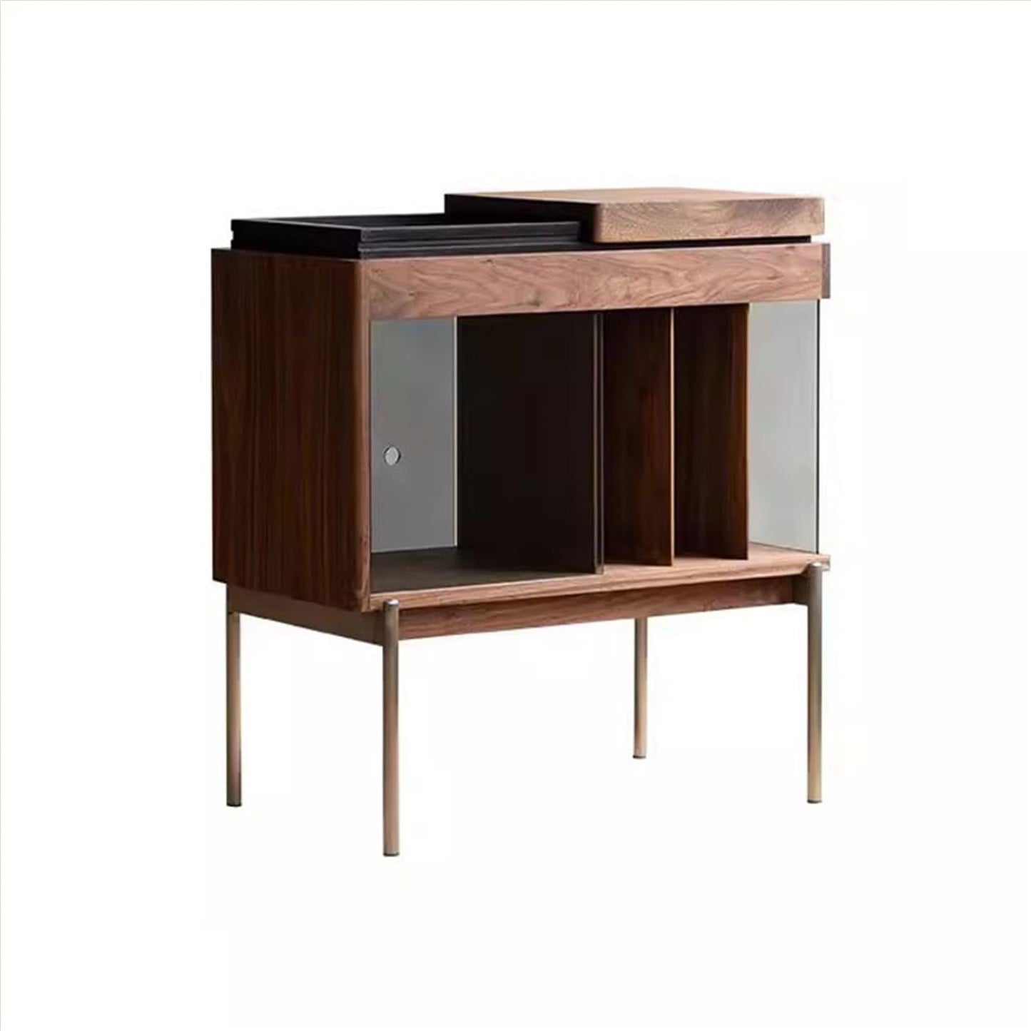 uP9sF2mD DVD Shelf Organizer Retro Minimalism Wooden Vinyl Record Rack Side Cabinet with Sliding Glass CD Storage Rack