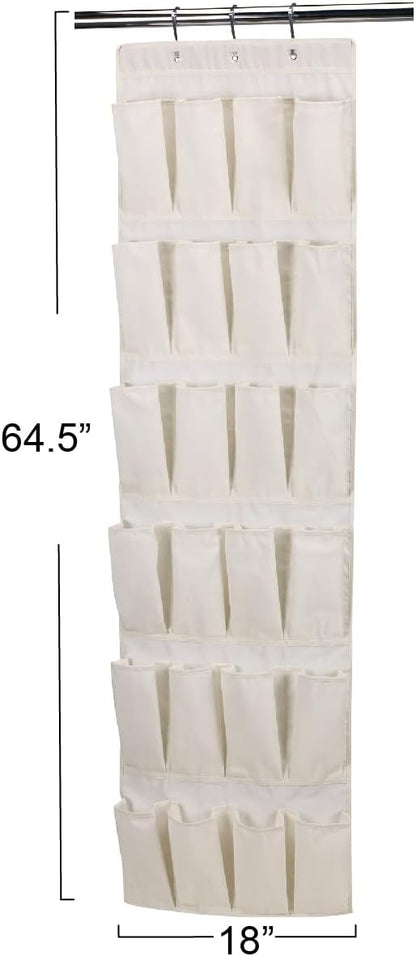 24 Packet Household Essentials Over The Door Shoe Storage Organizer, Natural Canvas