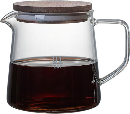 Elegant Clear Glass Creamer Pitcher, Coffee Pot Serving Set with Handle and Wooden Lid, Smooth, 10 OZ