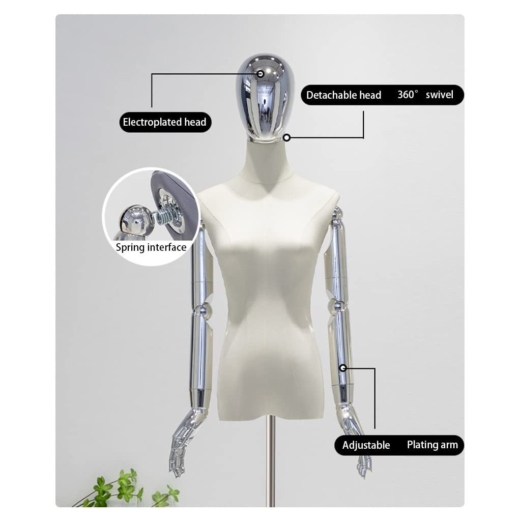 Adjustable Female Dress Form Mannequin with Tripod, Detachable Arms & Head – Elegant Clothing, Dress & Jewelry Display for Tailoring & Fashion Showcase, Premium Plated Finish