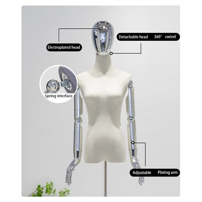 Adjustable Medium Dress Form Mannequin - Tripod Stand with Detachable Arms & Head for Fashion & Jewelry Display, Sewing, Electroplated Stylish Design