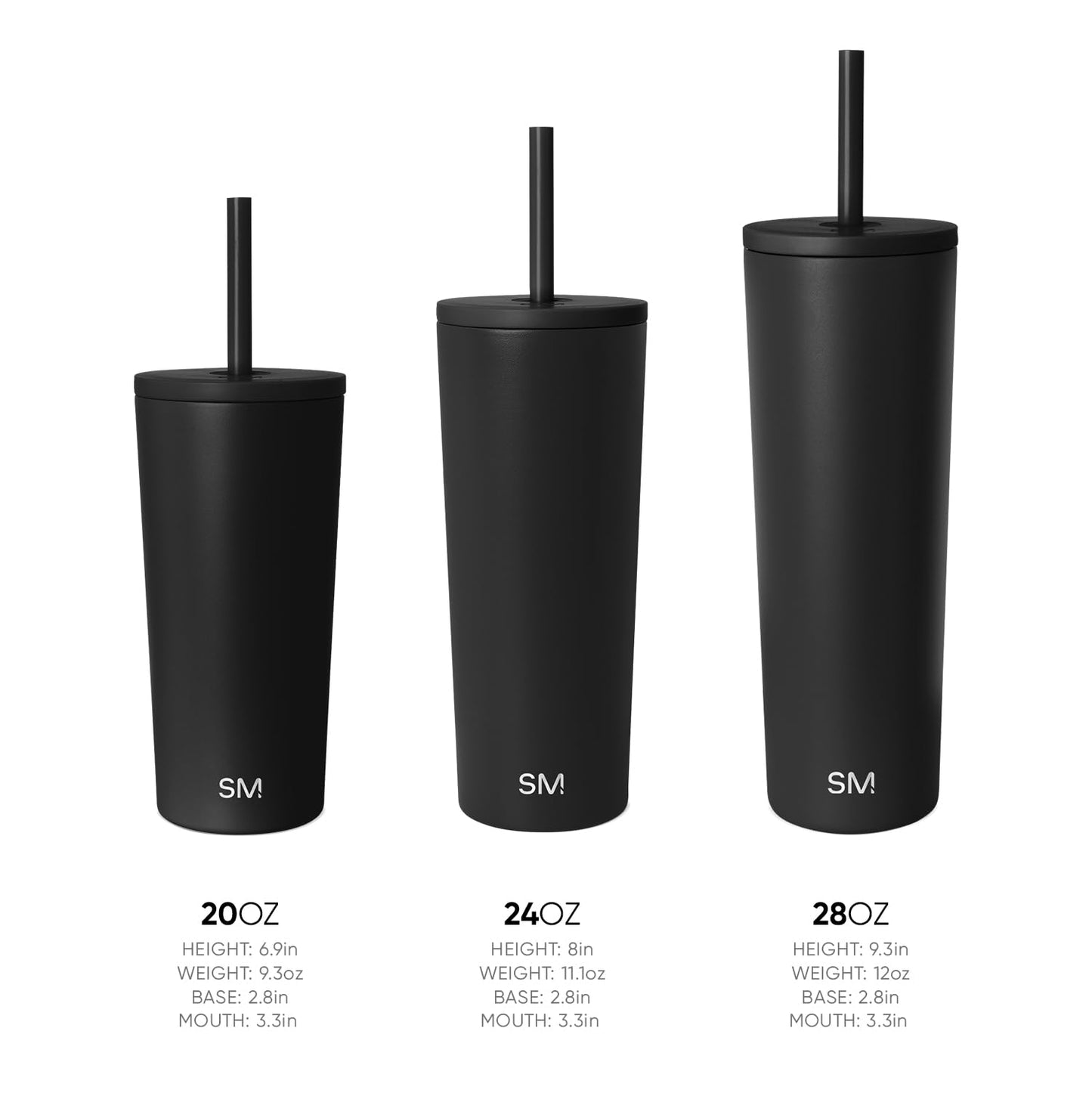 Simple Modern Insulated Tumbler with Lid and Straw | Iced Coffee Cup Reusable Stainless Steel Water Bottle Travel Mug | Gifts for Women Men Her Him | Classic Collection | 24oz | Midnight Black