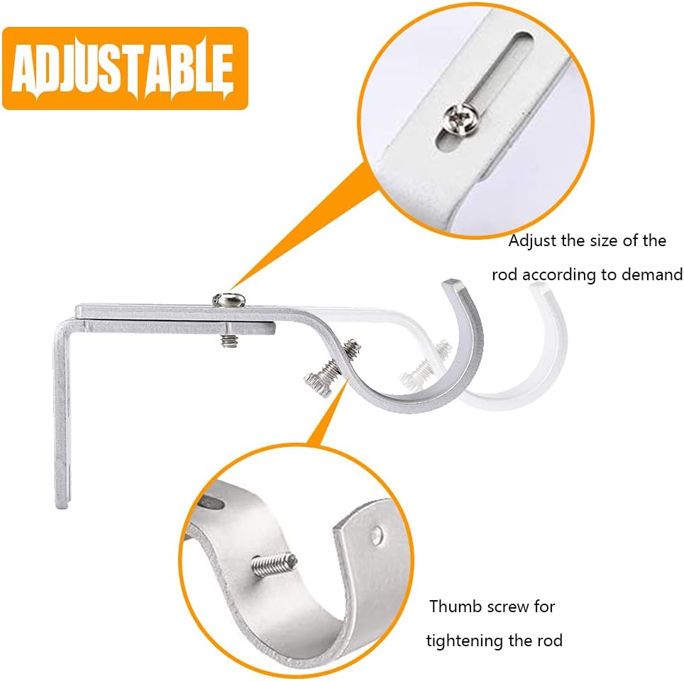 Adjustable Curtain Drapery Rod Holders Set of 2, Extendable Wall-Mounted Metal Bracket for 1 Inch Rods